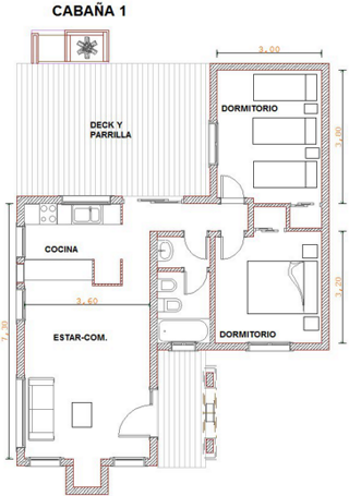 Croquis de la Unidad 1 de Cabañas Calinda