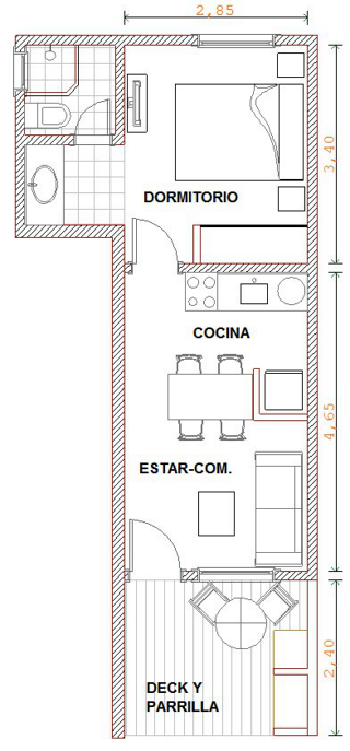 Croquis de la Unidad 3 de Cabañas Calinda