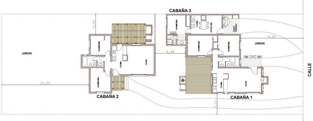 Croquis General de la Unidad 1 de Cabañas Calinda